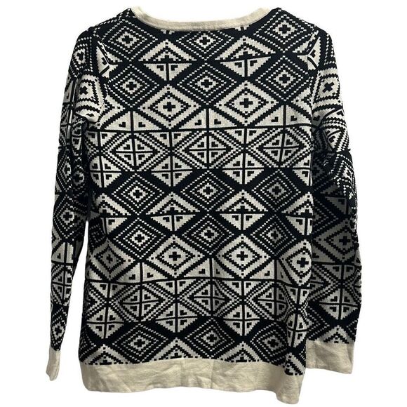 Banana Republic Aztec Print Sweater Cotton Black Cream M - Picture 2 of 3